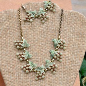 Vintage Grape Enamel Choker Necklace & Bracelet Set